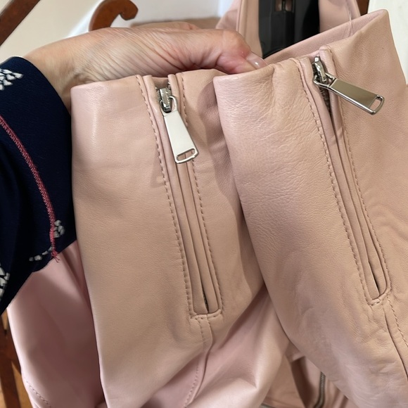 *Price Firm* Brand New Neiman Marcus Exclusive Pink Leather Moto Jacket Sz L - Picture 10 of 16